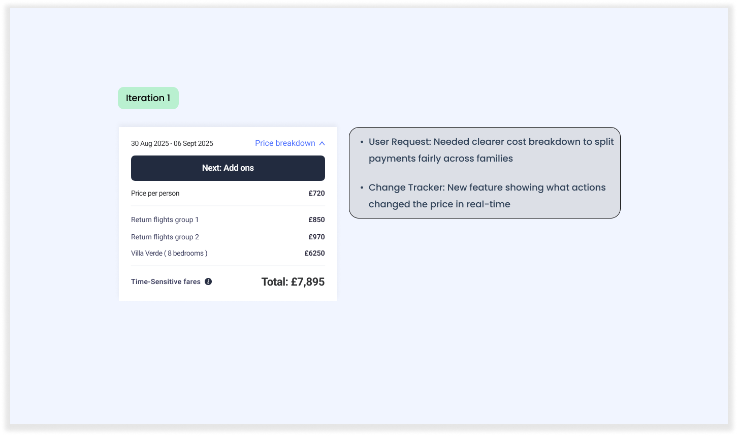 Price breakdown iteration with change tracker